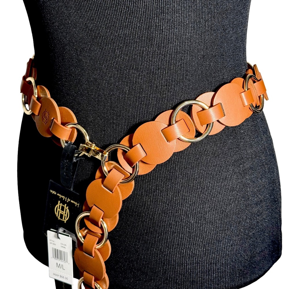 House of Harlow 1960 Caramel Adjustable Disc Link Belt Gold Tone M/L NWT Boho - Picture 5 of 12
